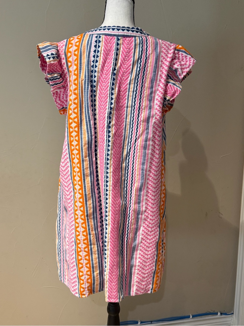 THML Pink Striped Summer Dress with Orange & Navy Accents - Picture 2 of 6
